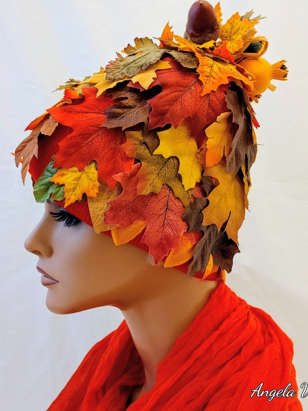 NWT Upcycled Autumn Leaf Beanie Halloween Costume Theater Hat